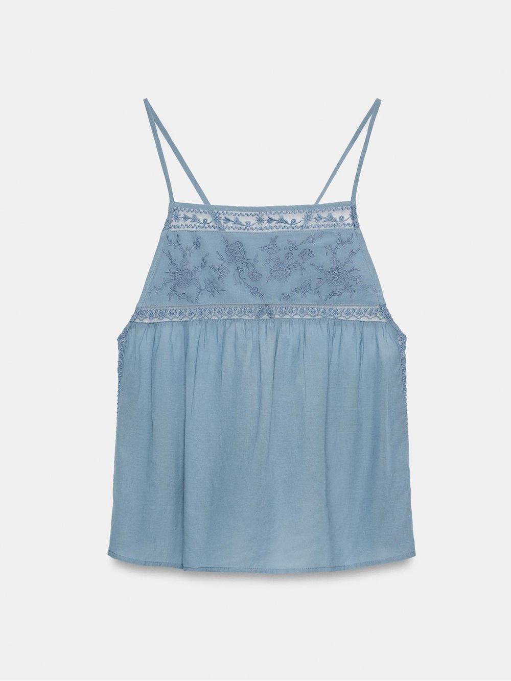 Zara Embroidered Strappy Cami Top Blue NWT